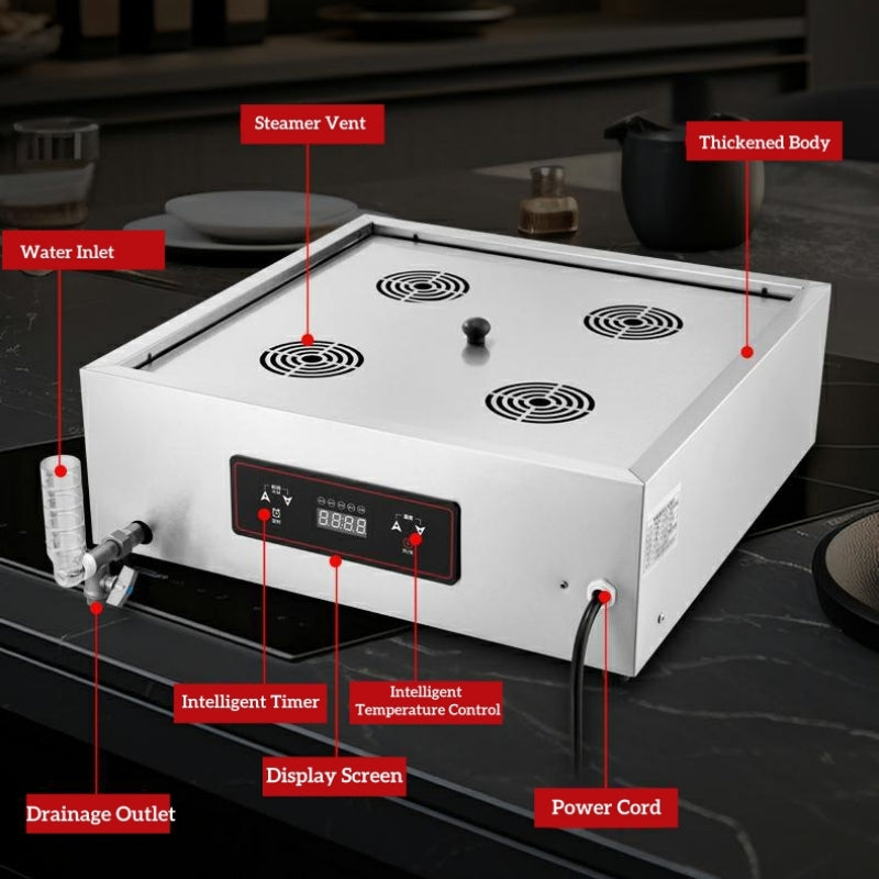 Commercial 4-Tier Countertop Dim Sum Steamer — Stainless Steel