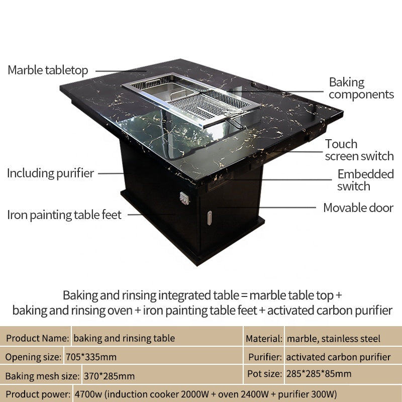 Smokeless Barbecue & Hot Pot Table — Built-In Downdraft Exhaust