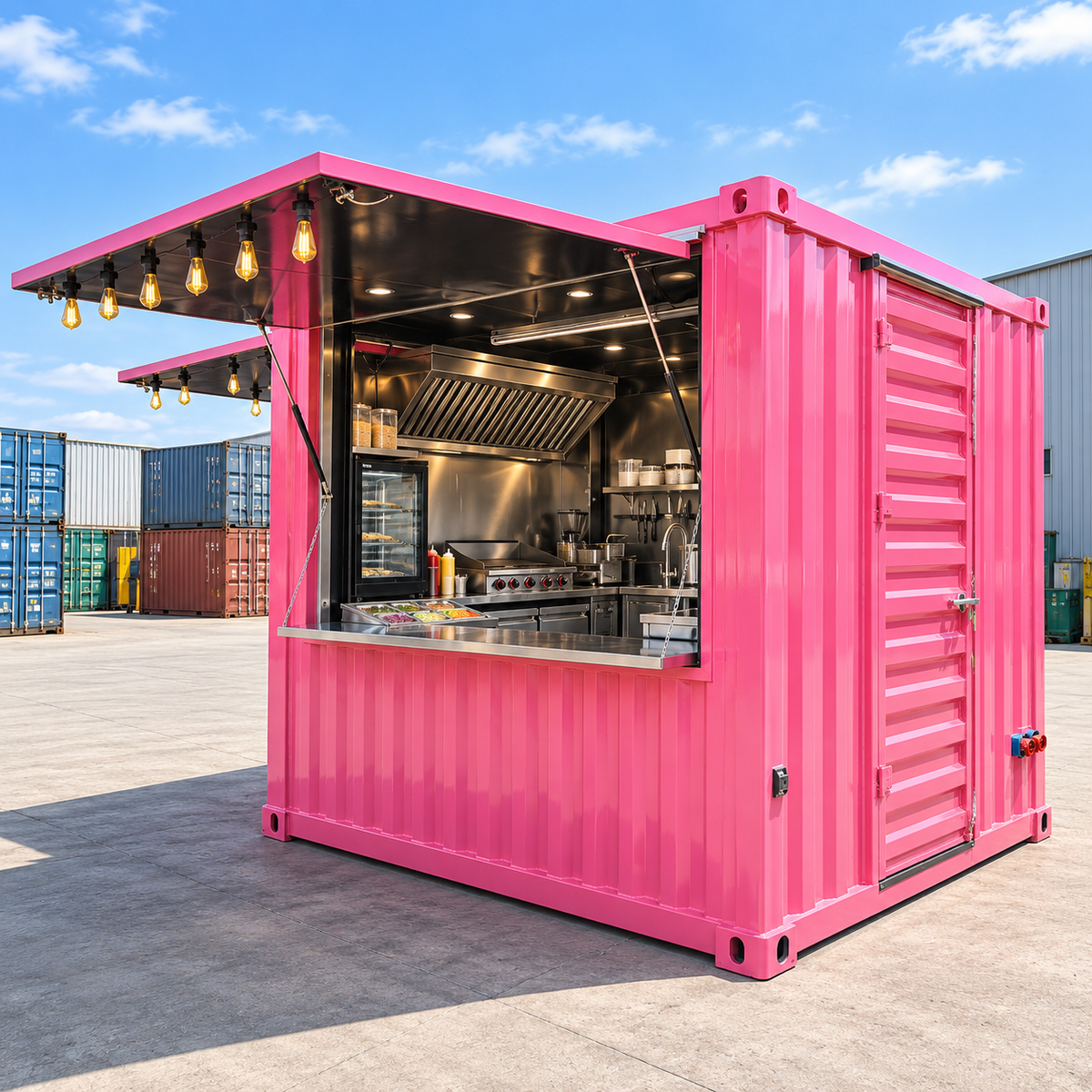 Bar en contenedor y cafetería — unidad prefabricada de diseño europeo