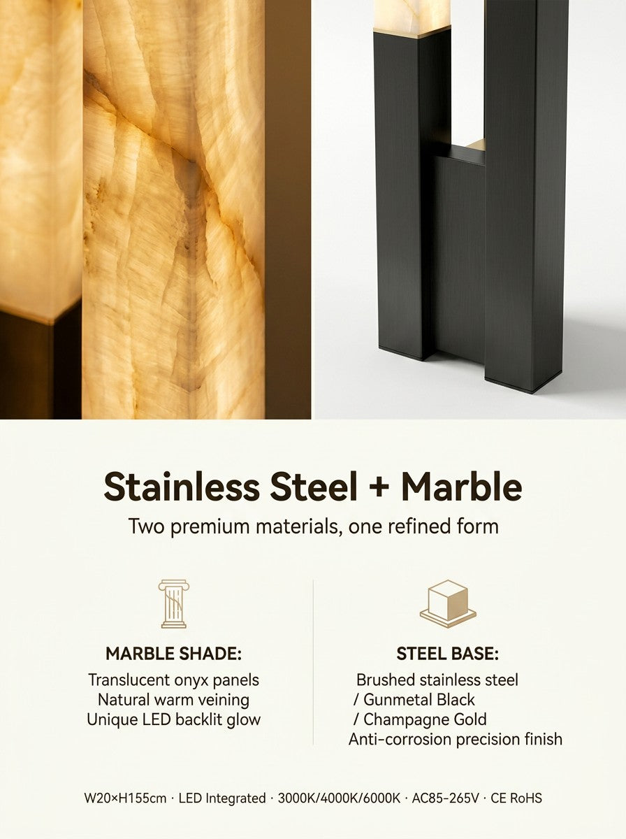 Marble Triple-Column LED Floor Lamp — Onyx Glow