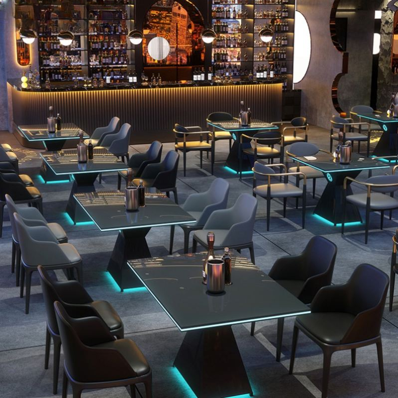Modern Bar Furniture Set — Cross-Back Chairs & Wood-Top Tables