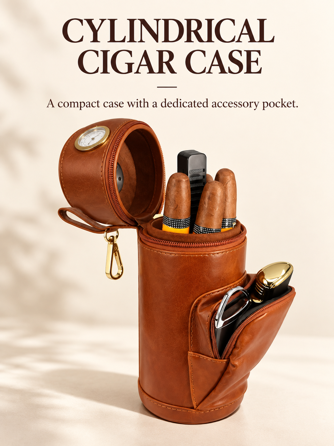 Étui à cigares de voyage en cuir avec hygromètre intégré