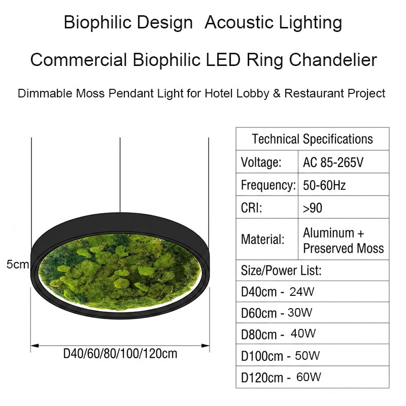 Biophilic LED Ring Chandelier with Preserved Moss