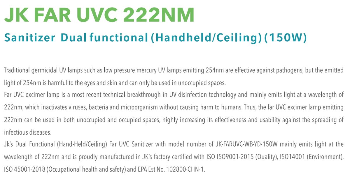 222nm Far-UVC Excimer Lamp Fixture — Portable UV Sanitizing Light