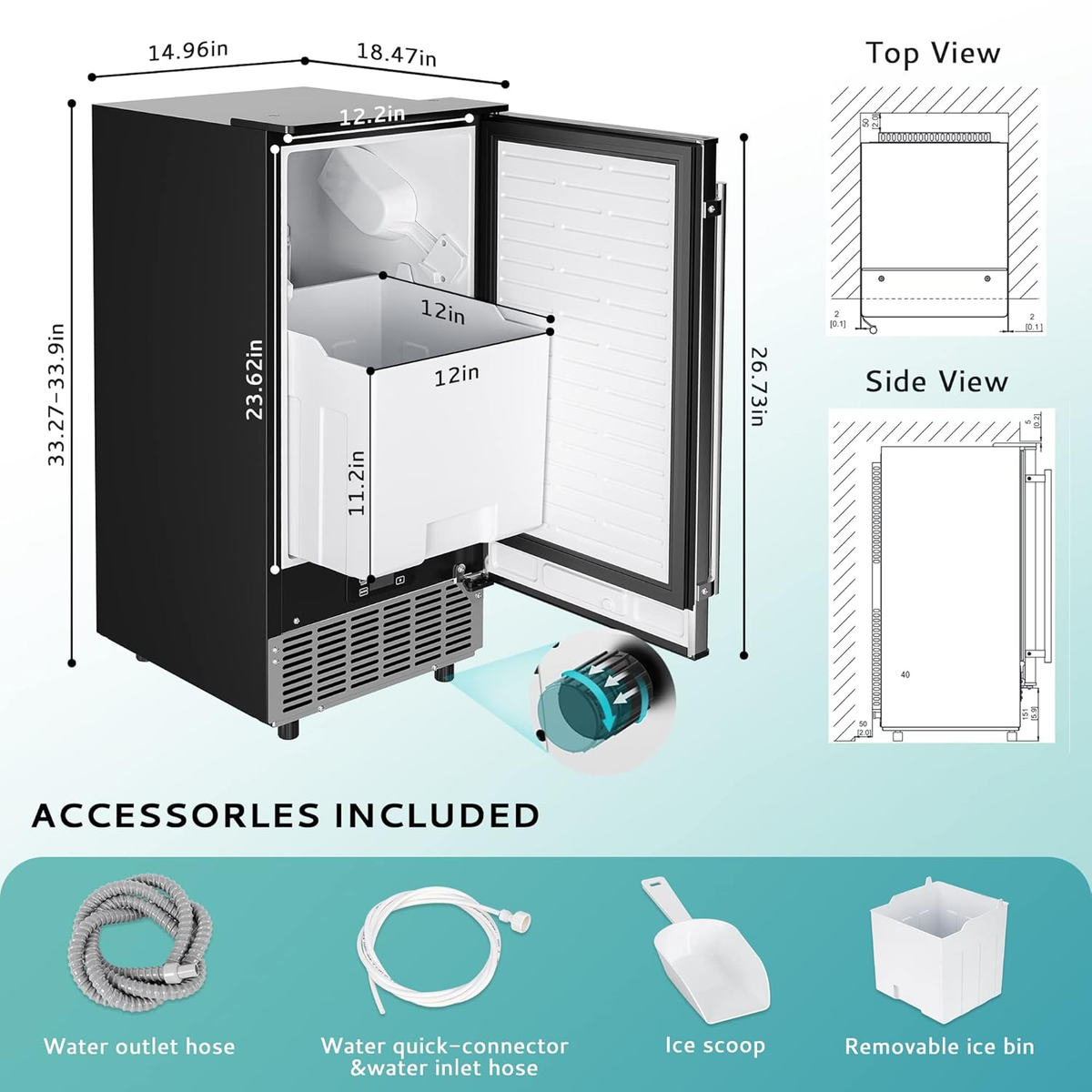 Commercial Undercounter Ice Maker — 85 lb/Day, Self-Cleaning