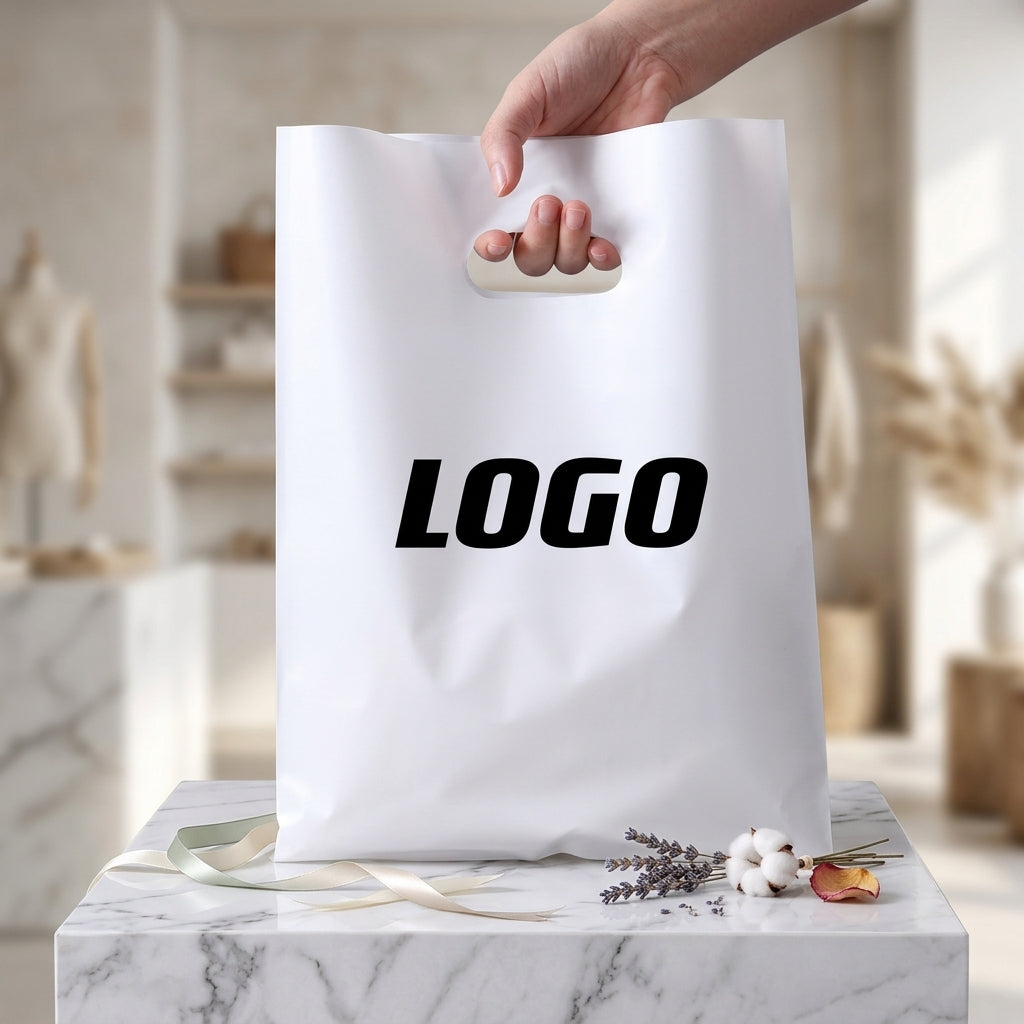 Custom Printed Plastic Shopping Bags — Die-Cut Handle