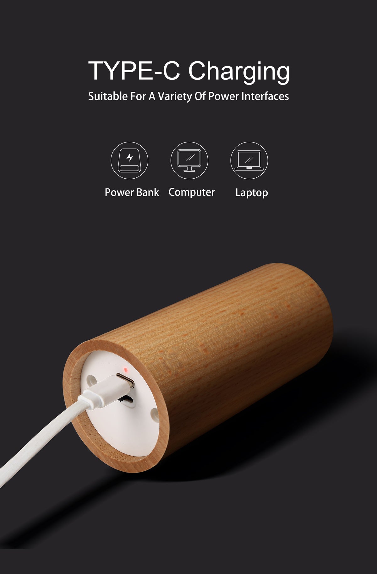 Rechargeable Wooden Flameless LED Candle Lamp — Warm White
