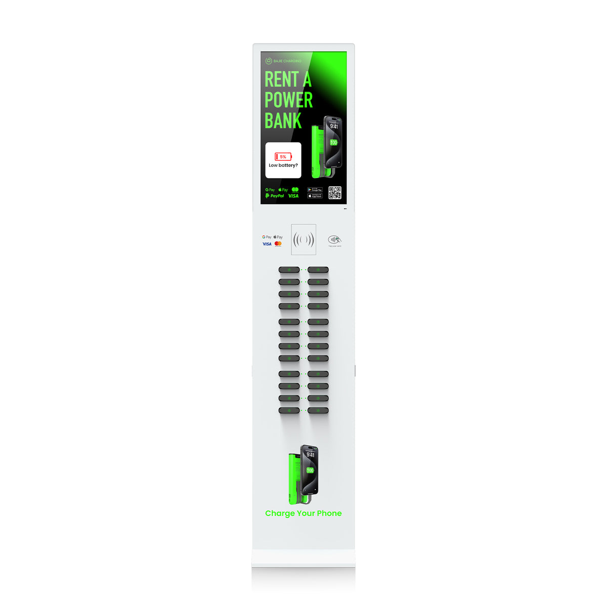24-Slot Shared Power Bank Vending Station with Advertising Screen