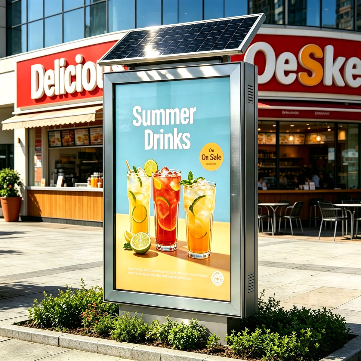 Solar-Powered Outdoor Advertising Light Box — Vertical Floor-Standing