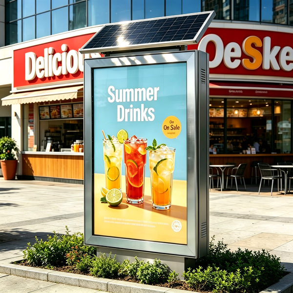 Solar-Powered Outdoor Advertising Light Box — Vertical Floor-Standing