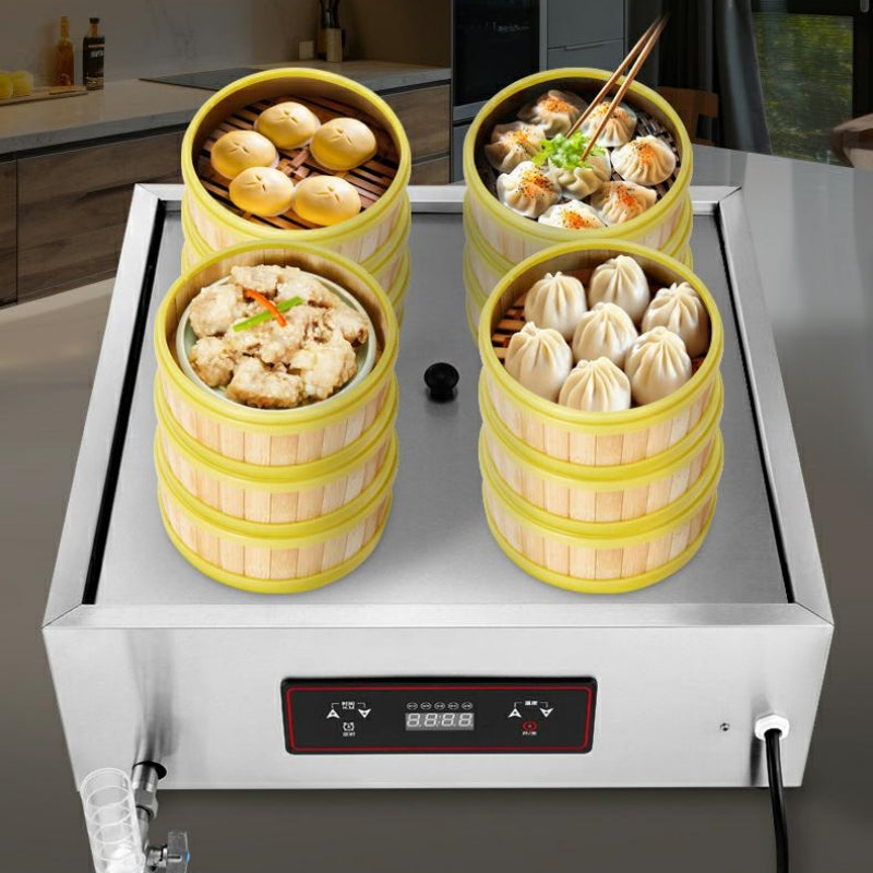 Commercial 4-Tier Countertop Dim Sum Steamer — Stainless Steel