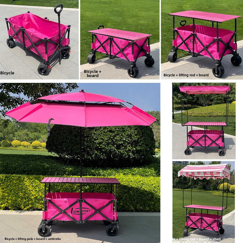 Folding Vending Cart with Adjustable Tabletop & Umbrella Canopy