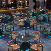 Modern Bar Furniture Set — Cross-Back Chairs &amp; Wood-Top Tables image preview