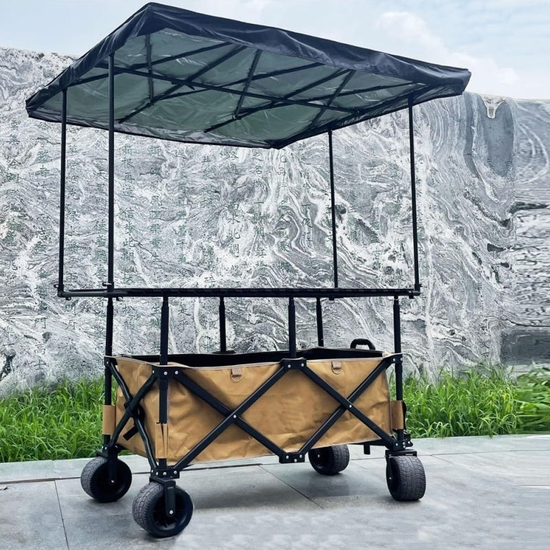 Folding Vending Cart with Adjustable Tabletop & Umbrella Canopy