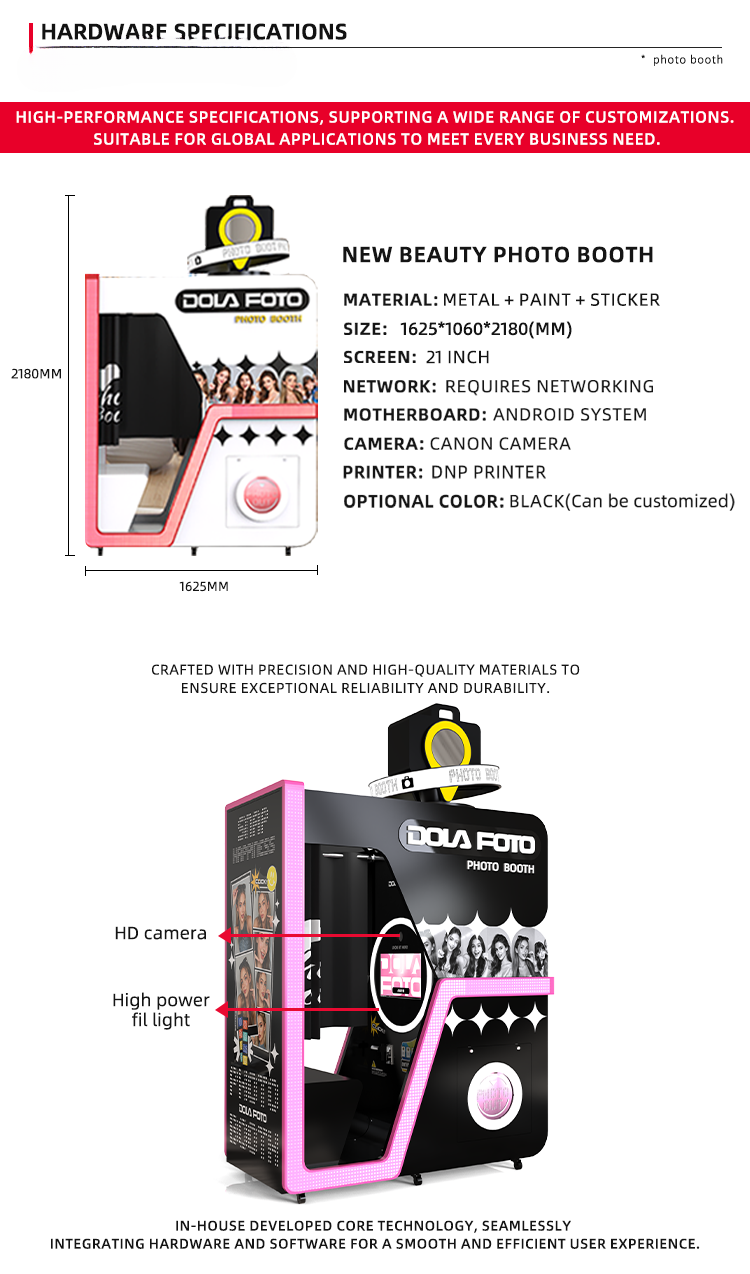 All-in-One Selfie Photo Booth Kiosk — Coin-Operated Instant Print