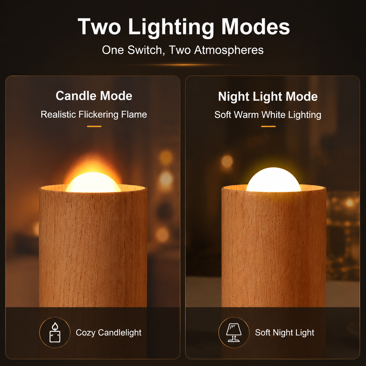 Rechargeable Wooden Flameless LED Candle Lamp — Warm White