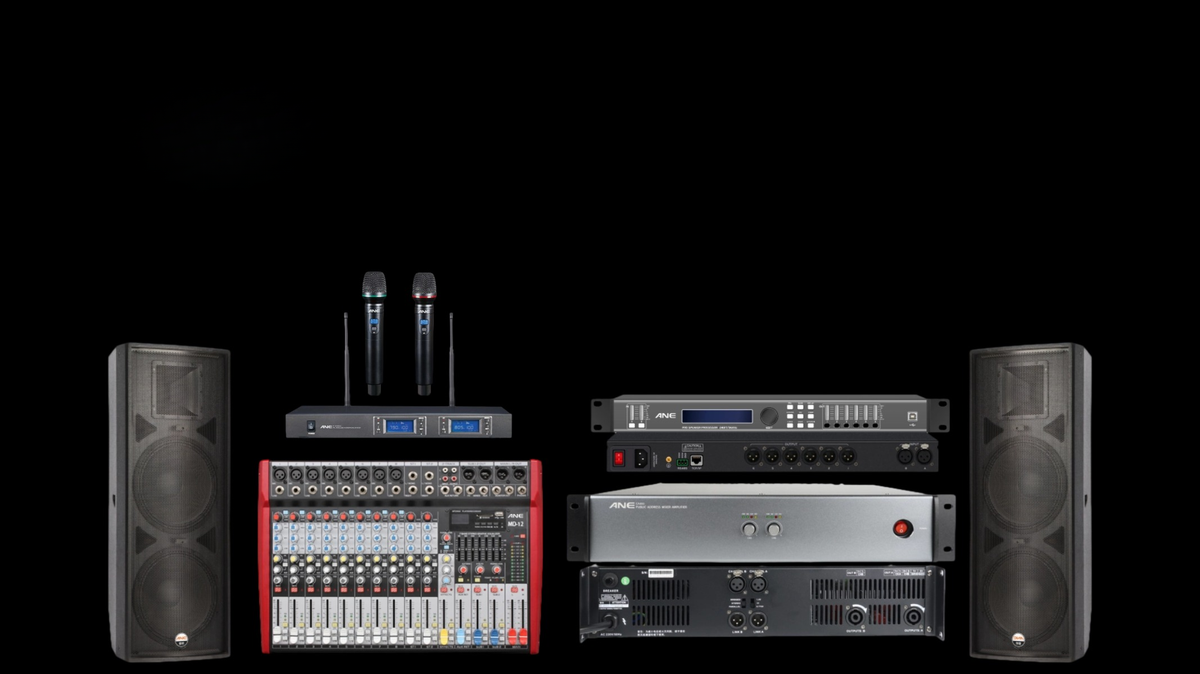 All-in-One 1200–2000W PA System — 15" Speakers, Amp, Mixer & Wireless Mic