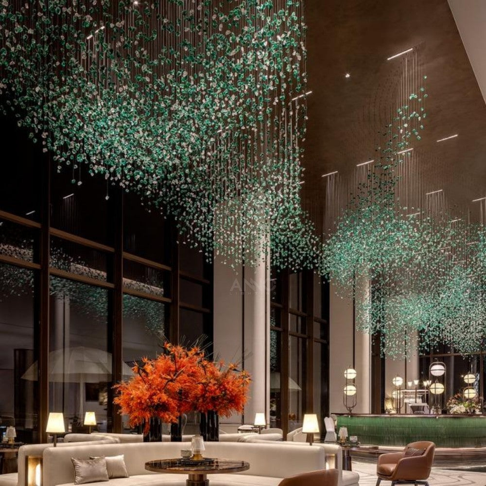 Green Glass Pendant Chandelier for Lobbies & Hotels