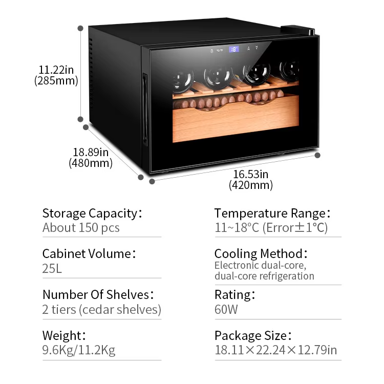 Armario humidor termoeléctrico para puros — 25 L, puerta de cristal