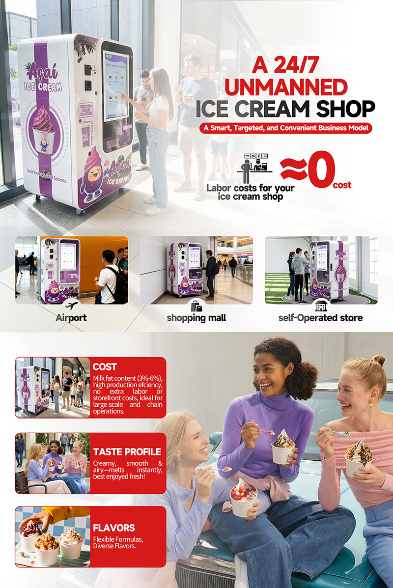 Automatic Soft Serve Ice Cream Vending Machine — 32" Touchscreen, DIY Flavors