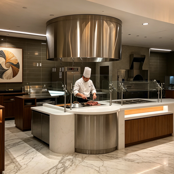Round Island Commercial Kitchen Exhaust Hood — Stainless Steel Canopy