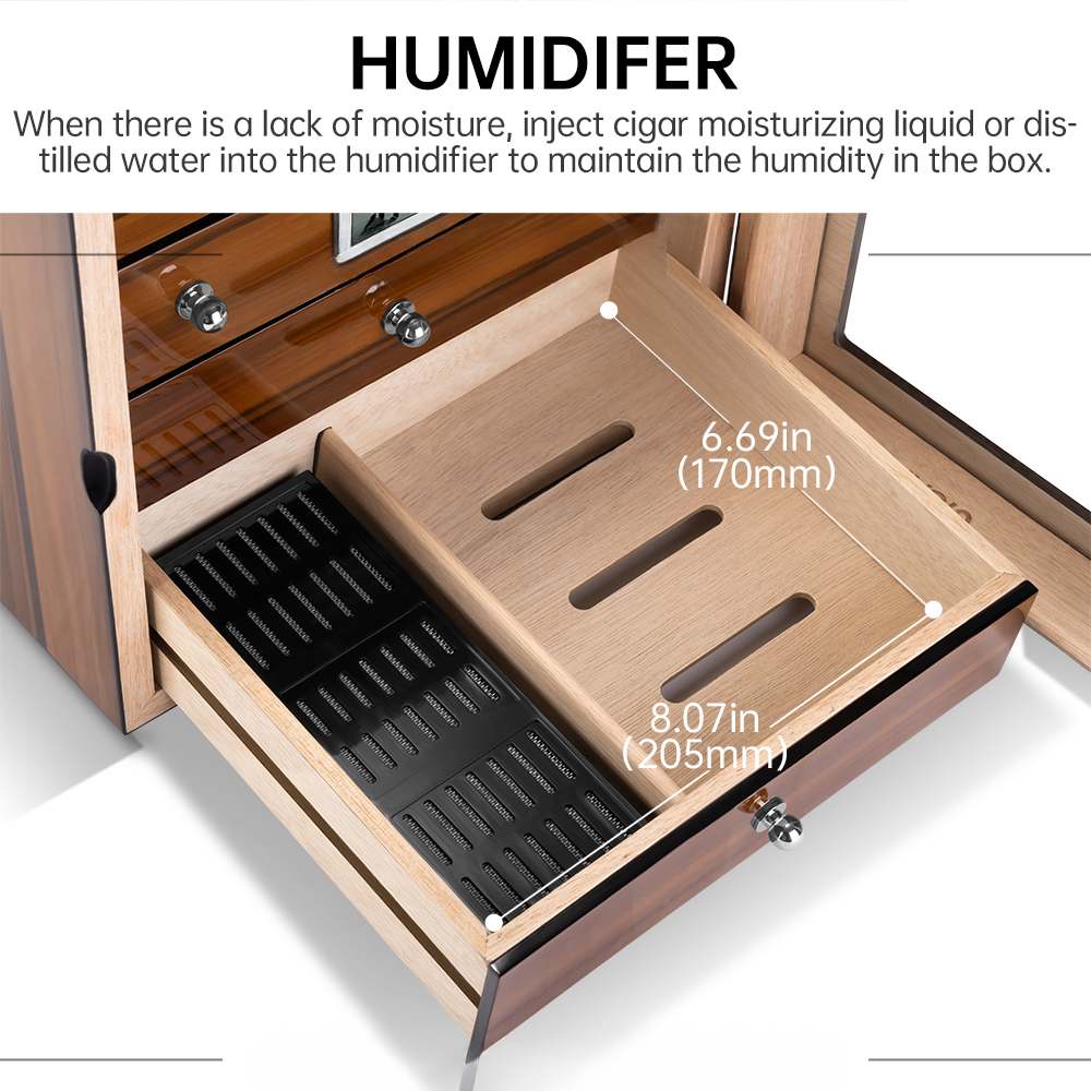 Armoire à cigares en bois — porte vitrée, 4 plateaux