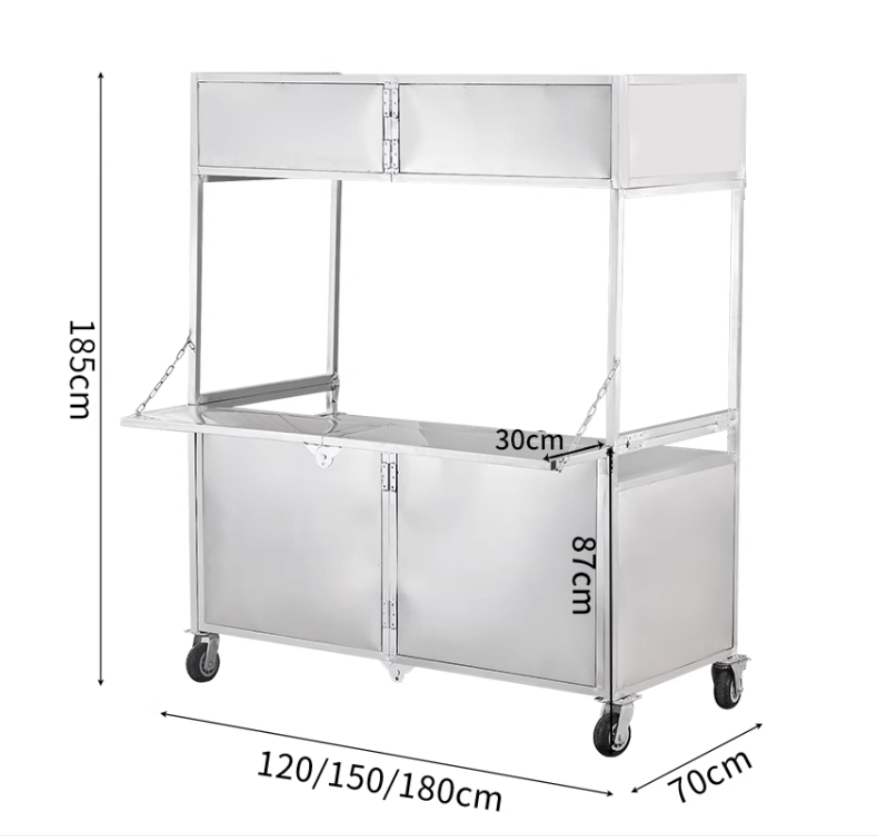 Foldable Stainless Steel Mobile Food Cart