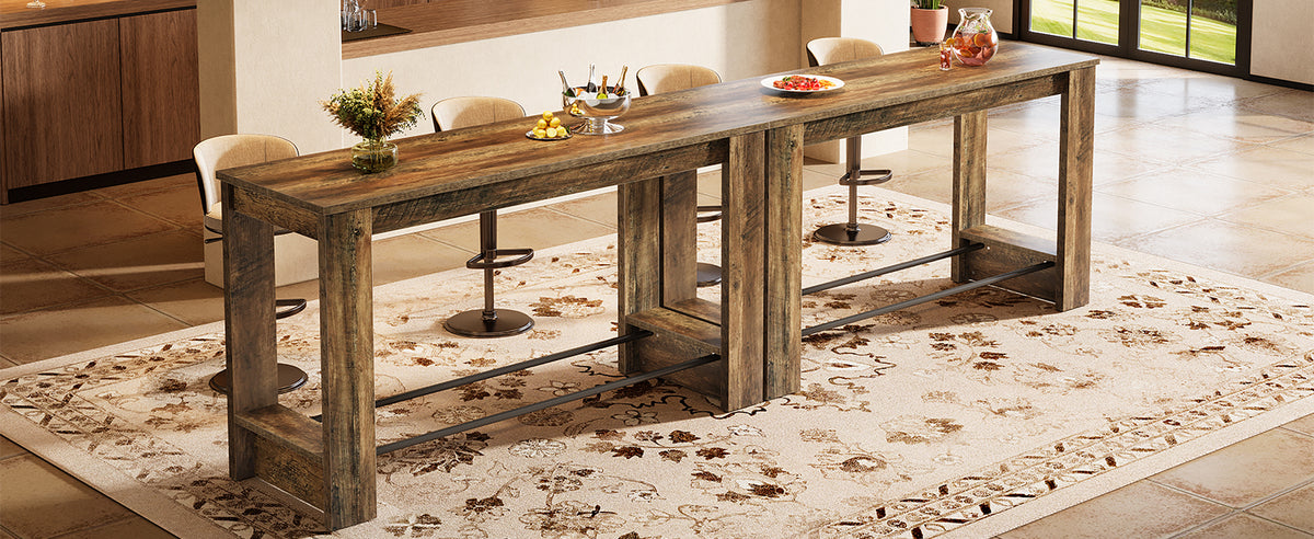 63-Inch Counter-Height Bar Table with Metal Footrest