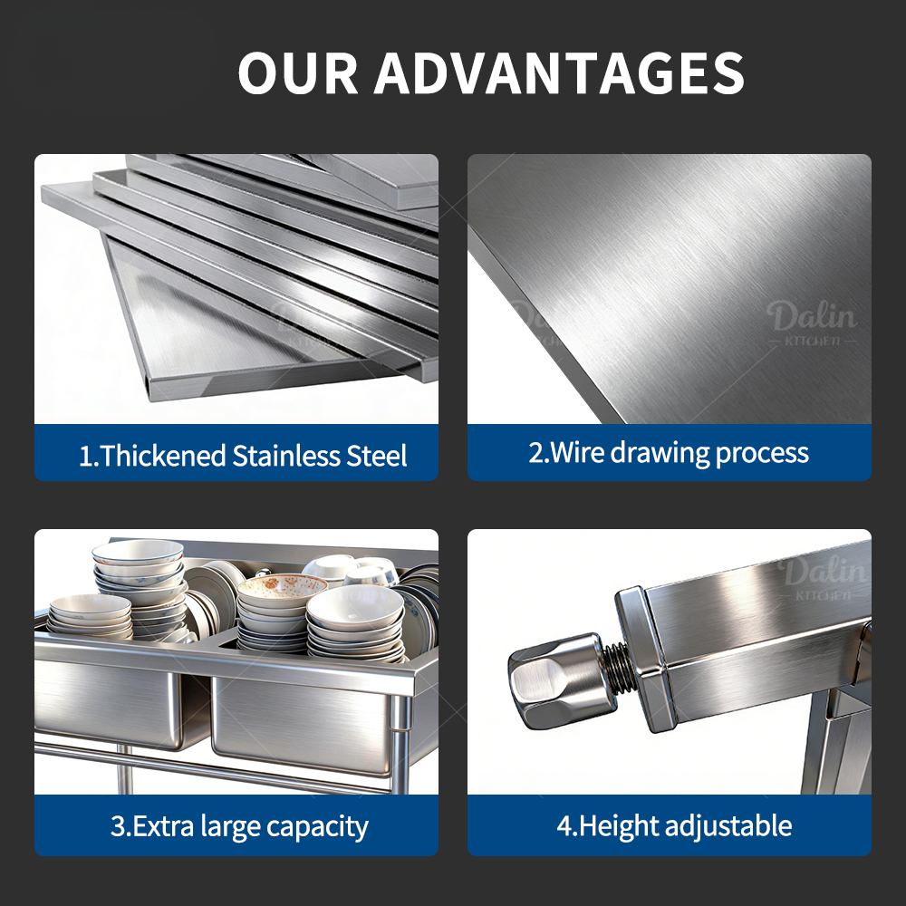 Commercial Triple-Bowl Stainless Steel Sink with Adjustable Legs