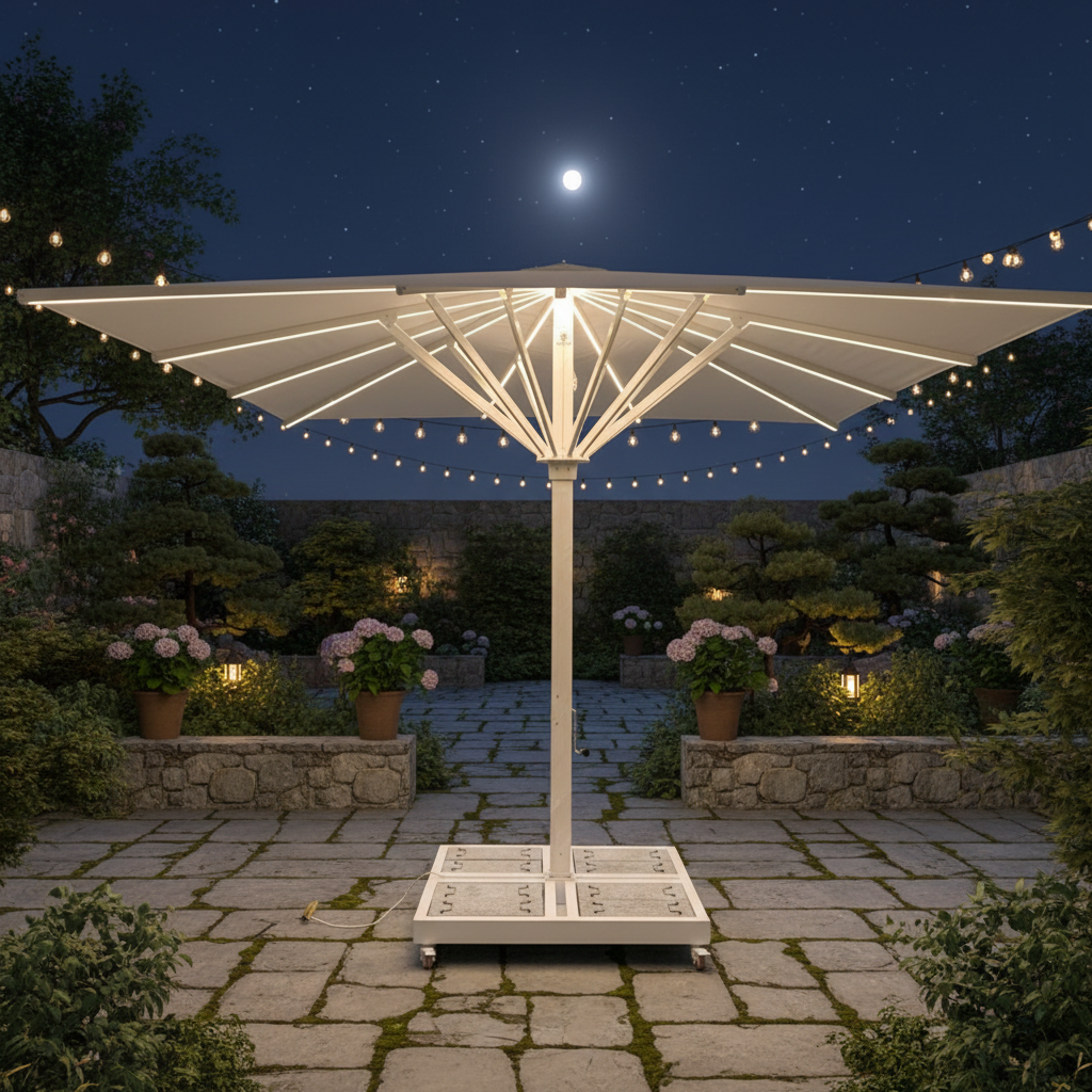 Outdoor Restaurant Umbrella with Aluminum Shaft and Marble Base