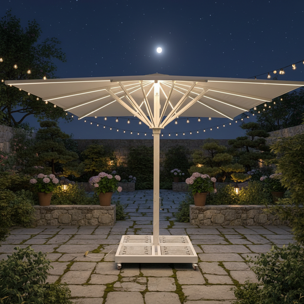 Outdoor Restaurant Umbrella with Aluminum Shaft and Marble Base
