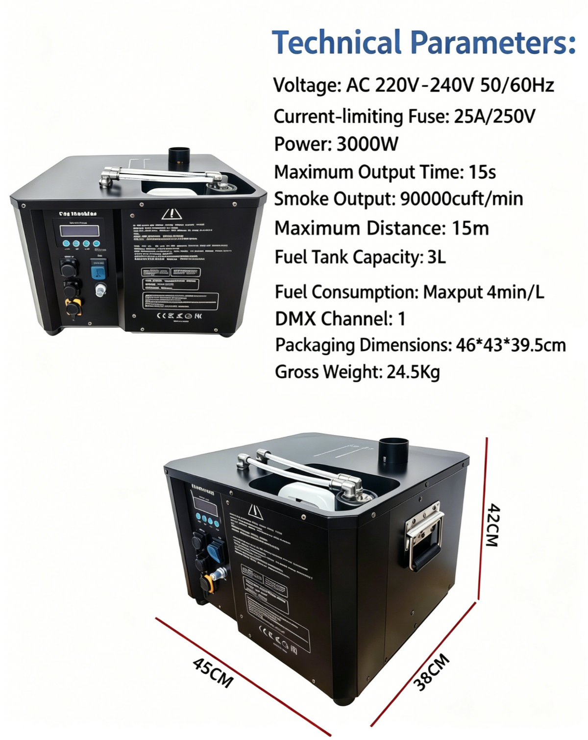 3000W DMX512 Color Fog Jet Machine — Remote Control