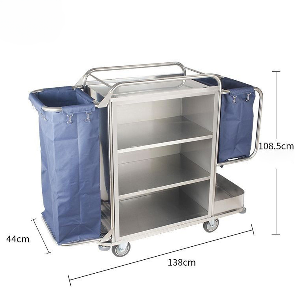Housekeeping Cleaning Cart — Stainless Steel Maid Trolley