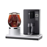 Countertop wine dispenser machine with XO cognac decanter, glass, and QR code scanner panel