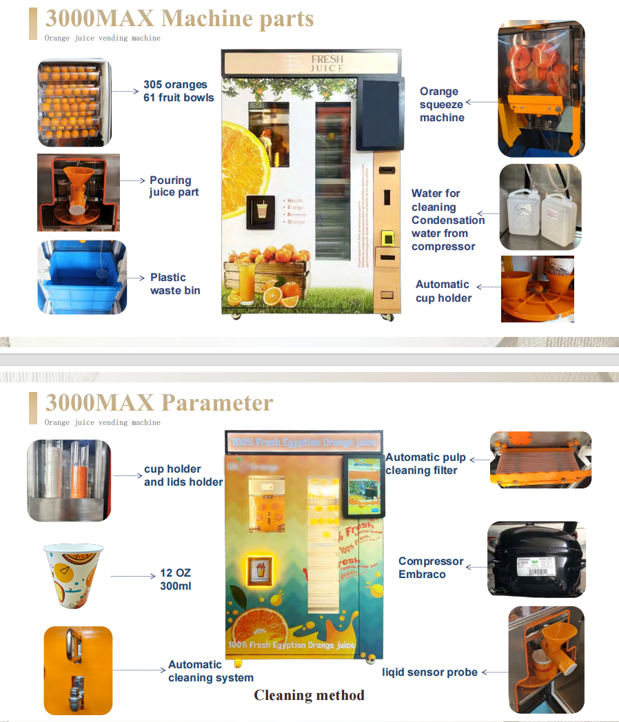 Automatic Fresh Orange Juice Vending Machine — Self-Cleaning, Refrigerated
