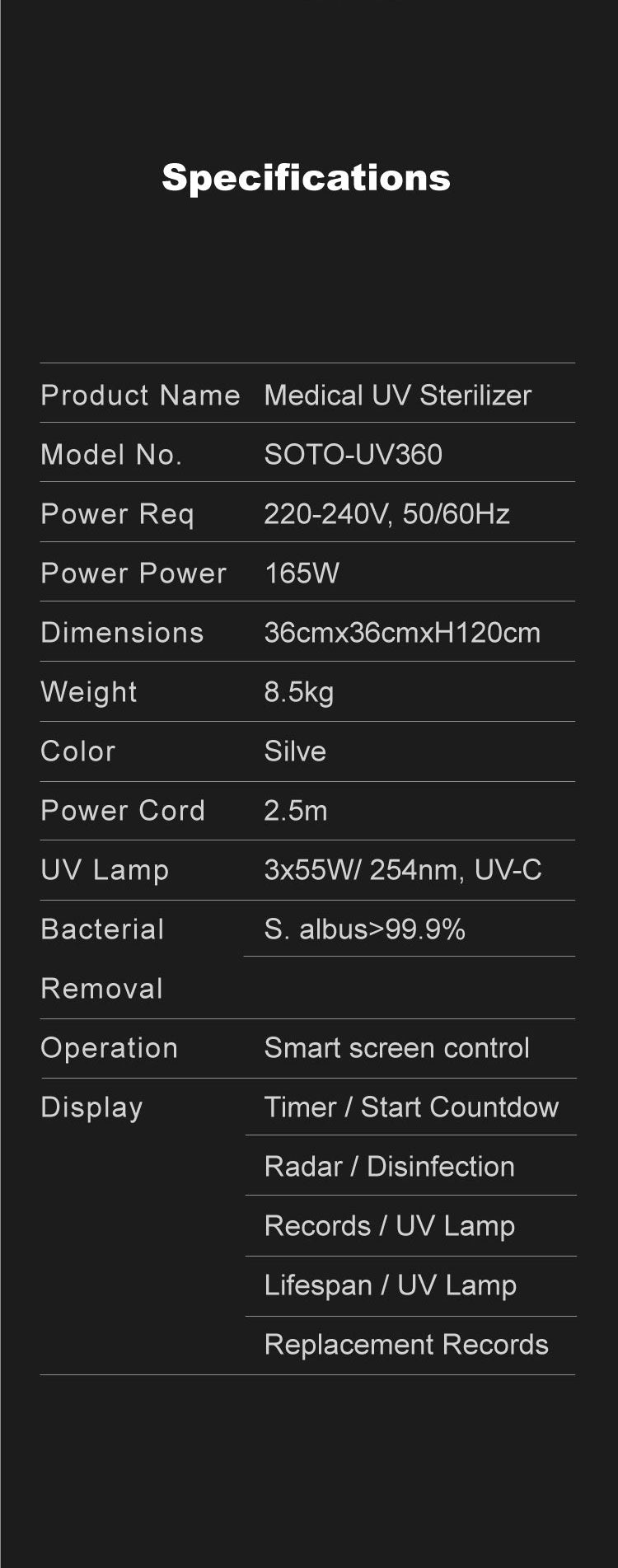Commercial UV Air Sterilizer — 360° Germicidal Lamp, 180 W