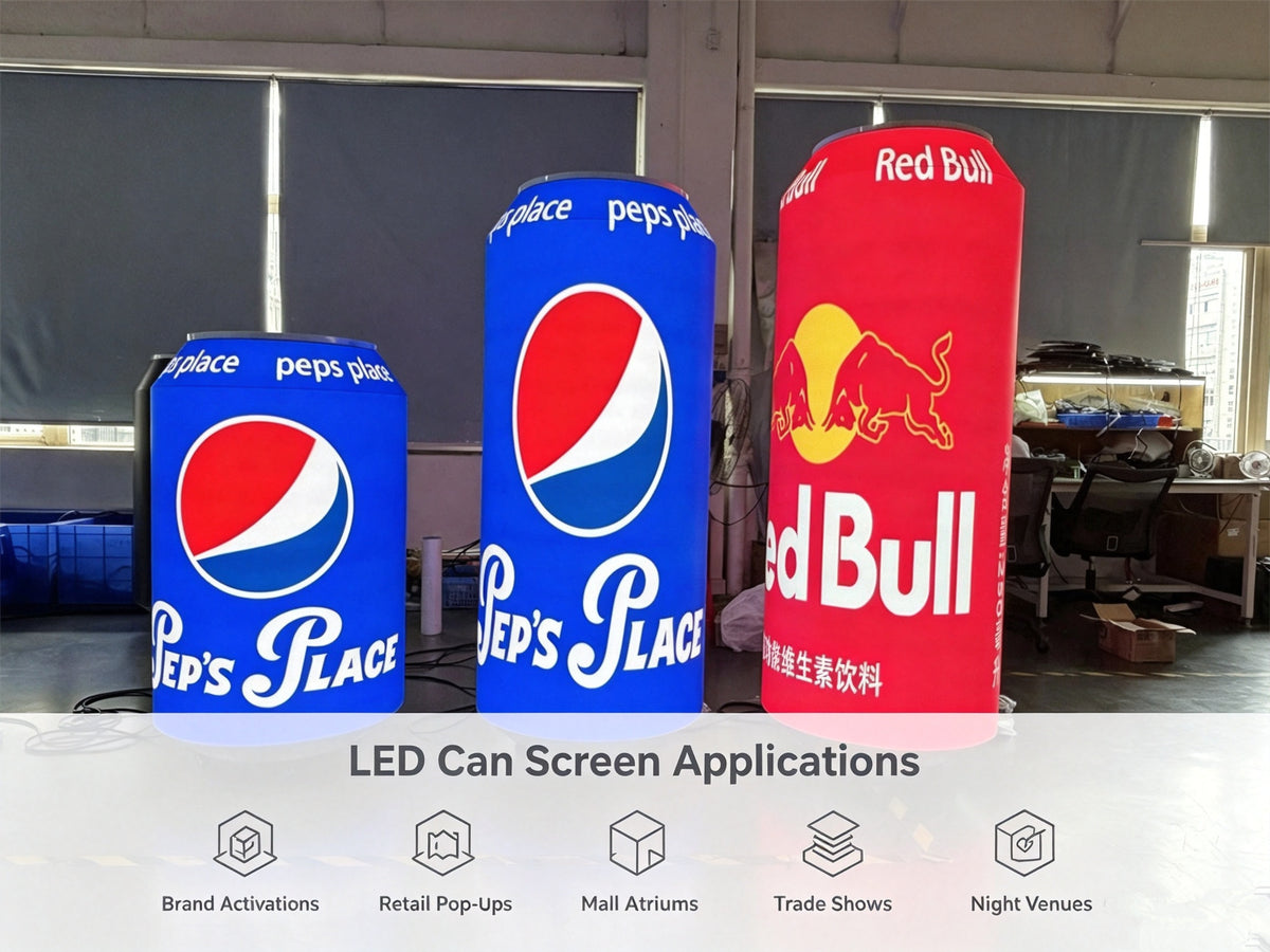 Can-Shaped Cylinder LED Video Display — Custom Digital Signage