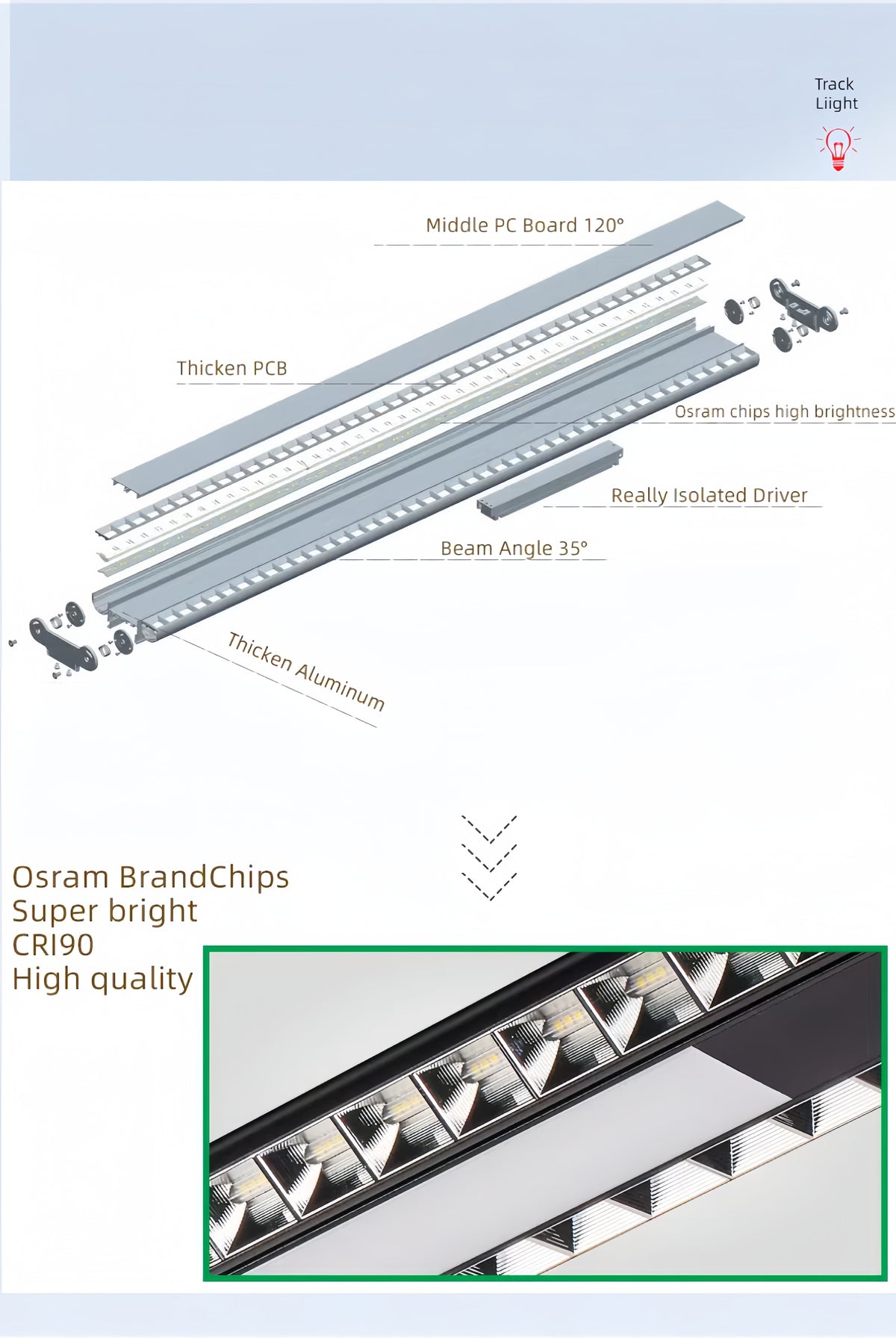 Commercial LED Linear Track Light — 150W High-Output Spotlight