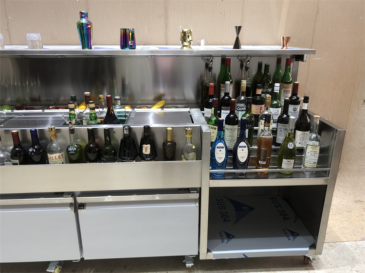 Stainless Steel Mobile Bar Station — Refrigerated Cocktail Cart