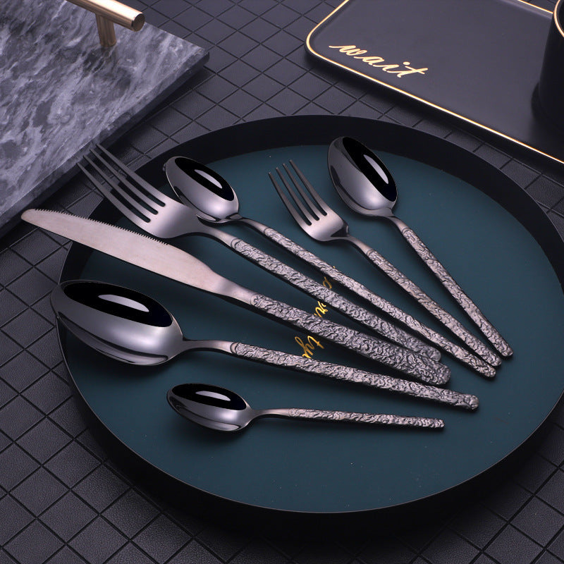 Embossed Stainless Steel Cutlery Set — 7-Piece